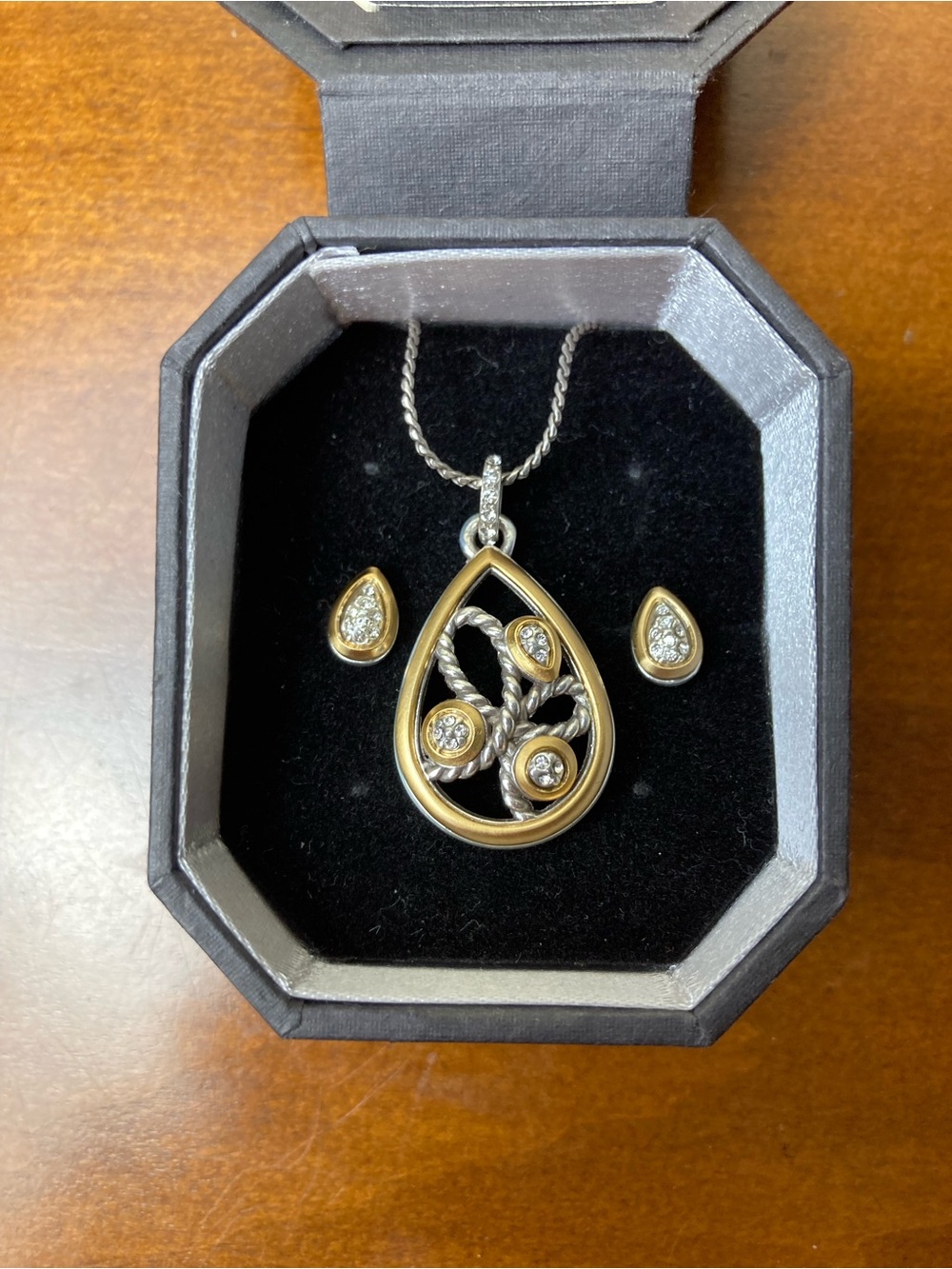 Brighton Yalta Teardrop Two-Tone Pendant Necklace and Matching Earrings Set